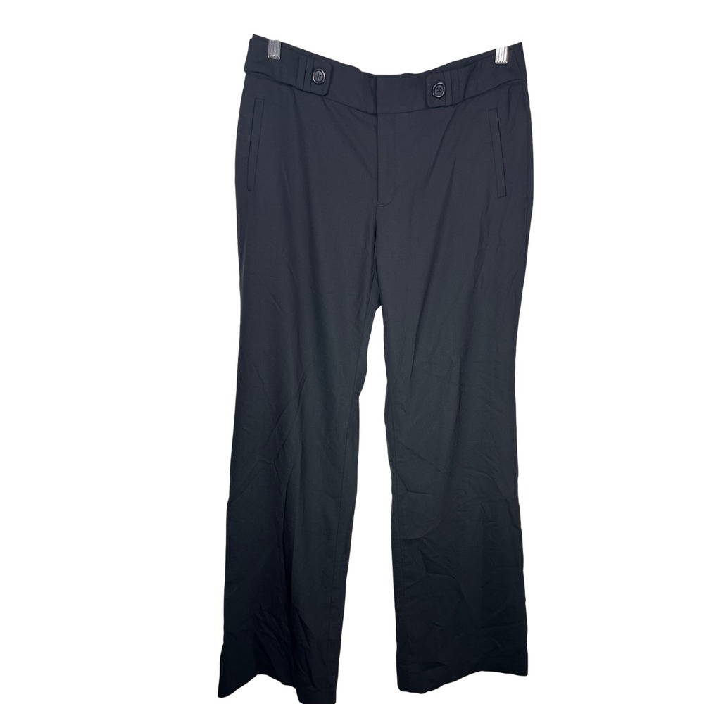Banana Republic Jackson Wide Leg Pants Womens 8L Black Mid Rise Wool Stretch